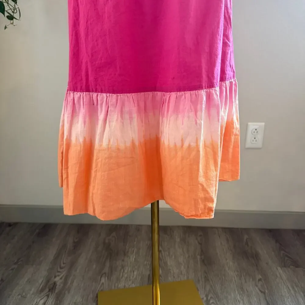 Sachin & Babi Cutout Puff Sleeve Midi Dress Pink Orange Tie Dye Cotton Size 4 - Picture 6 of 10